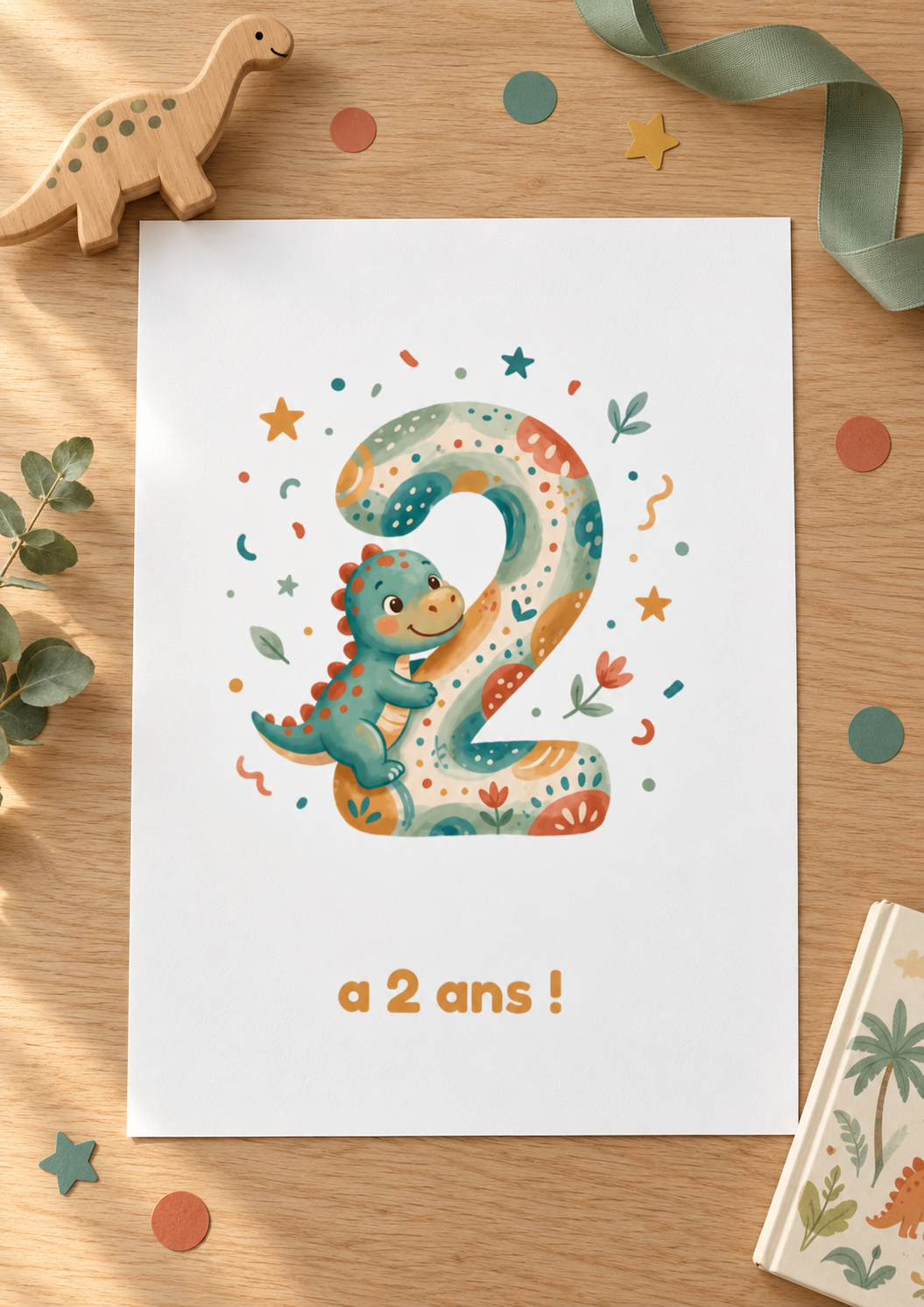 Affiche d’anniversaire personnalisée pour enfant – Dinosaure, prénom et âge