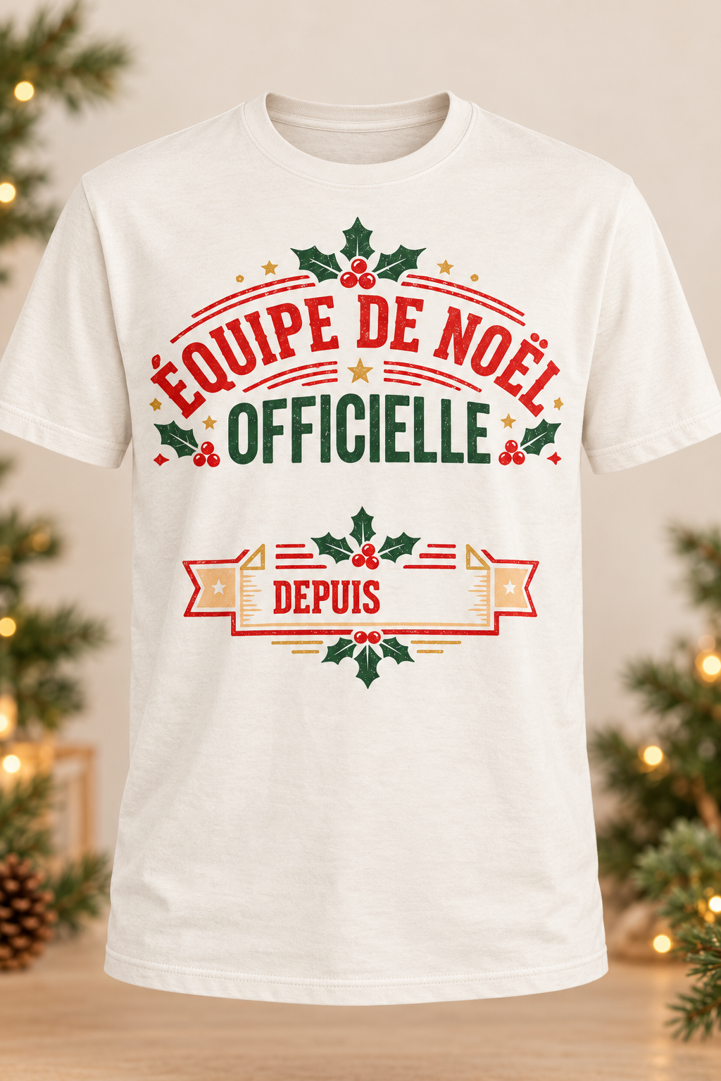 T-shirt de Noël personnalisé avec nom et date – Équipe officielle