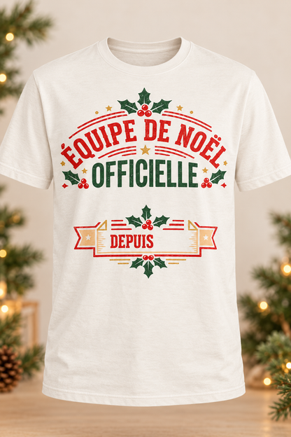 T-shirt de Noël personnalisé avec nom et date – Équipe officielle