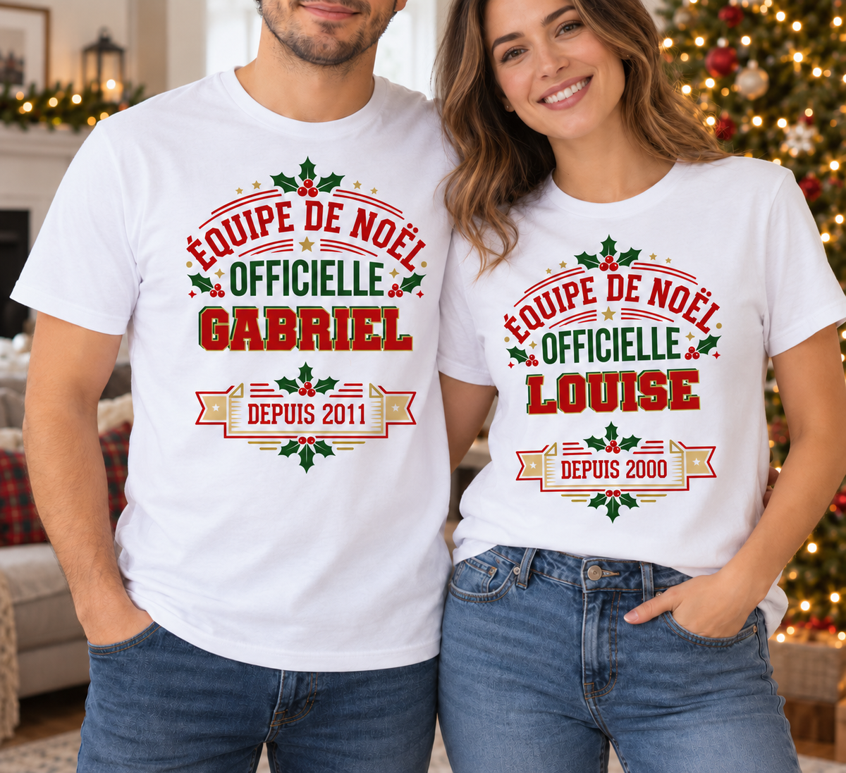 T-shirt de Noël personnalisé avec nom et date – Équipe officielle