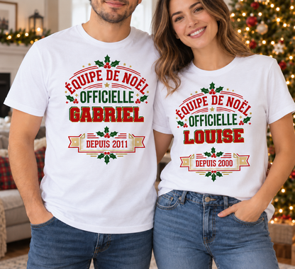 T-shirt de Noël personnalisé avec nom et date – Équipe officielle