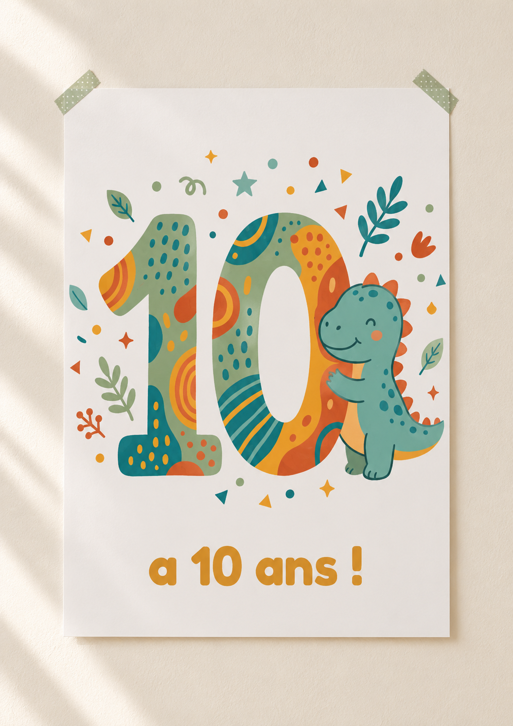 Affiche d’anniversaire personnalisée pour enfant – Dinosaure, prénom et âge