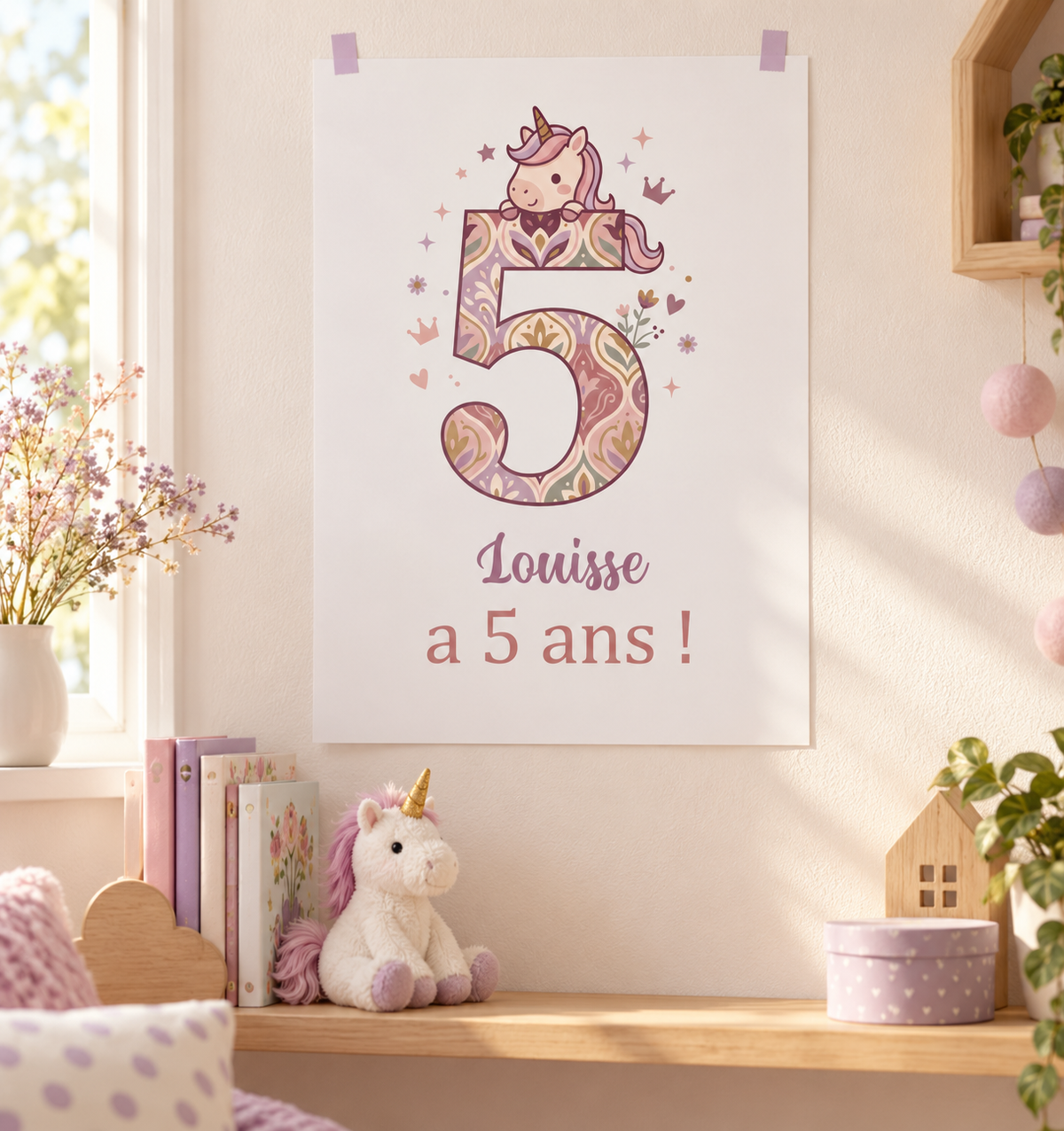 Affiche d’anniversaire personnalisée – Licorne, prénom et âge