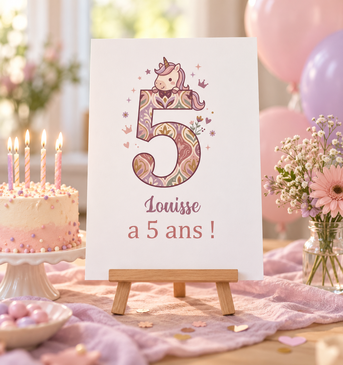 Affiche d’anniversaire personnalisée – Licorne, prénom et âge